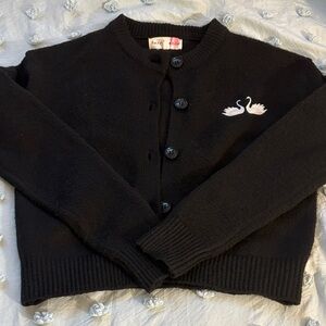 NWOT Hazel Moon Black Cardigan with Swan Embroidery